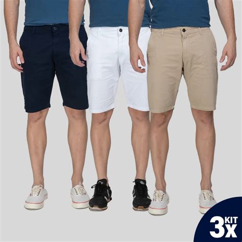 Kit 3 Bermuda Social Masculina Sarja Brim Short Esporte Fino Faz A Boa