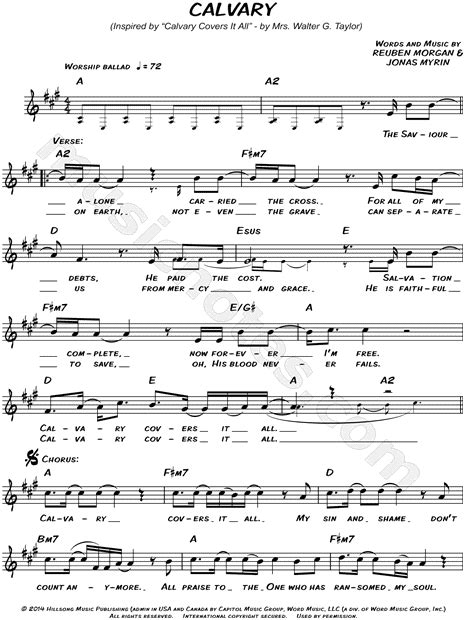 Hillsong Calvary Sheet Music Leadsheet In A Major Download