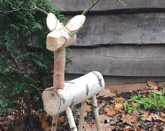 Birch Log Reindeer Wooden Deer Centrepiece Fairy Garden Rustic