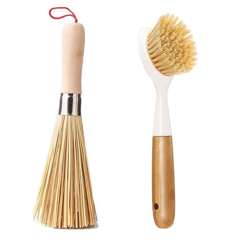 Cnkoo Wok Brush Wood Handle Kitchen Dish Brush Pack Cleaning Brush