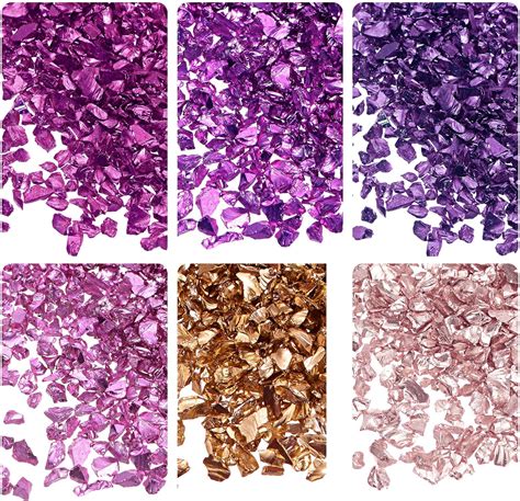 Uxcell 6 Colors Crushed Glass Chips 1 4mm Irregular Glitter Metallic Glass For