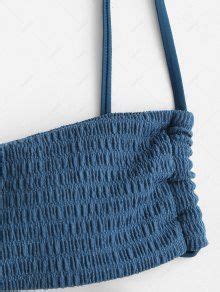 ZAFUL Tie Side Smocked String Bikini Swimwear In DEEP BLUE ZAFUL 2025