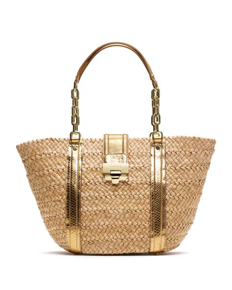 Lyst Michael Kors Large Deneuve Straw Tote In Natural