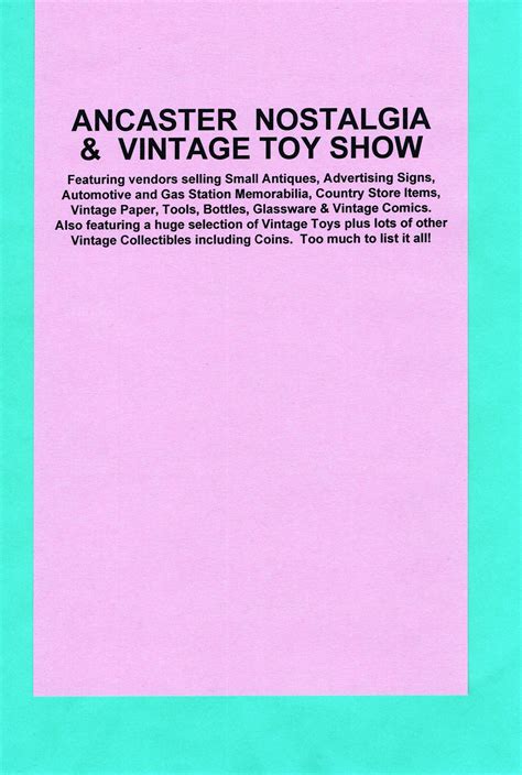Ancaster Nostalgia And Vintage Toy Show Hamilton On