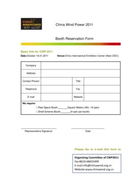 Fillable Online Chinawind Org Booth Reservation Form China Wind Power