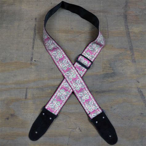 Pale Pink Jacquard 50mm Webbing Guitar Strap Colonial Leather