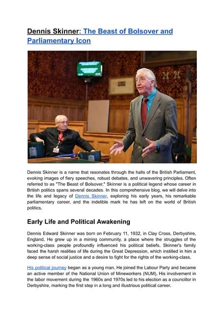 Dennis Skinner-The Beast of Bolsover and Parliamentary Icon | PDF ...