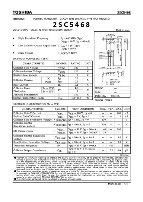 2SC5468 Datasheet PDF Stock And Price Toshiba Semiconductor