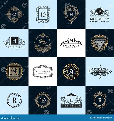 Line Graphics Monogram Vintage Logos Design Templates Set Business