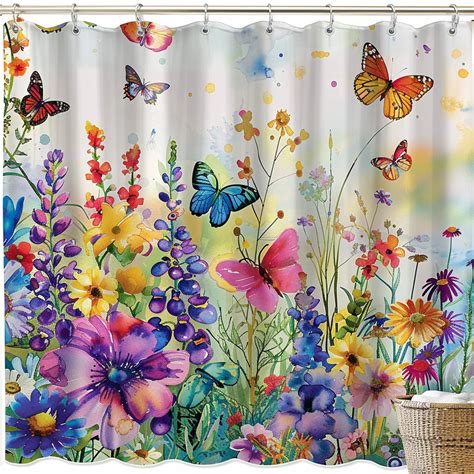 Whimsical Butterfly And Wildflower Garden Shower Curtain Vibrant