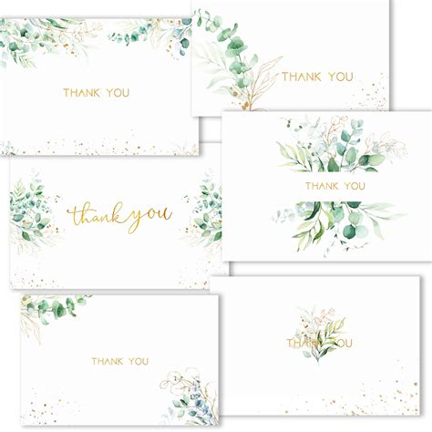 Buy Wedding Thank You Cards With Envelopes Gold Foil Eucalyptus