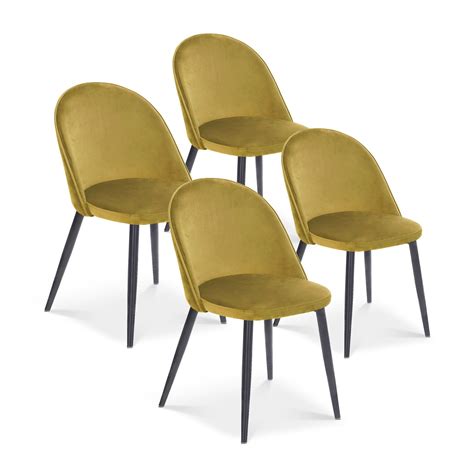 Lot De Chaises Scandinaves Cecilia Velours Jaune Pieds Noirs