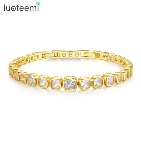 LUOTEEMI Princess Cut CZ Bracelet Gold Color Fashion Tunning Dating