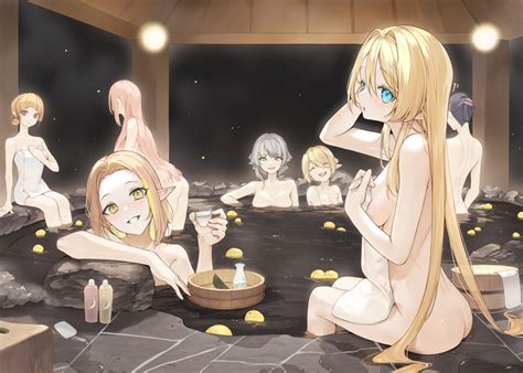 Aliasing Aqua Eyes Ass Black Hair Blonde Hair Breast Hold Breasts Drink