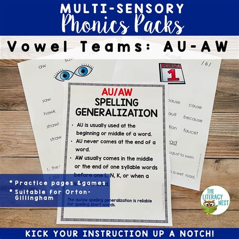 Au And Aw Vowel Team Activities For Orton Gillingham Lessons The