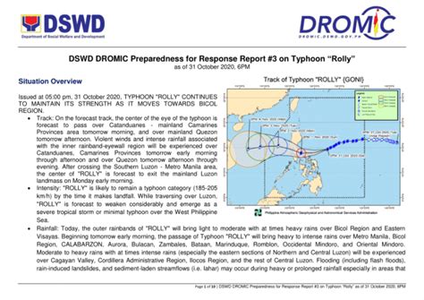 DSWD DROMIC Preparedness for Response Report #3 on Typhoon “Rolly” as ...