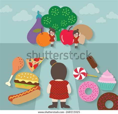 Hipsters Women Junk Food Healthy Food Stock Vector Royalty Free