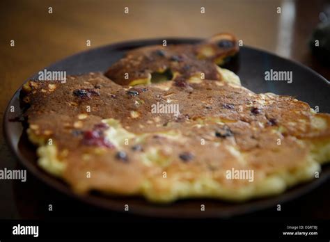 Breakfast Food Cooking Blueberry Pancake Large Single Steaming Hot Stock Photo Alamy