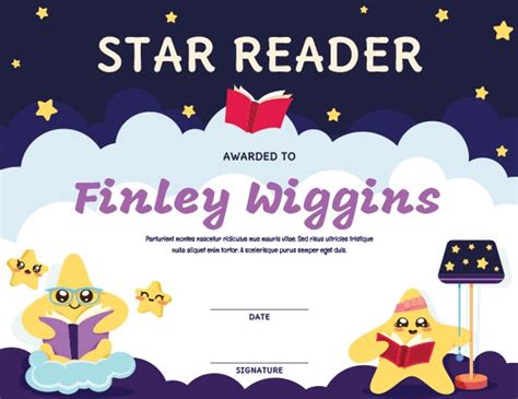 Printable Star Reader Award Certificate Template