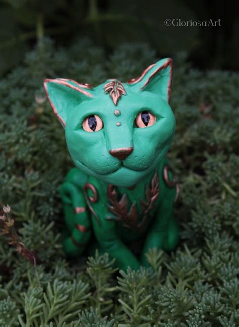 Enchanted Forest Cat Figurine Unique Mystic Cat Figure Mystical Cat