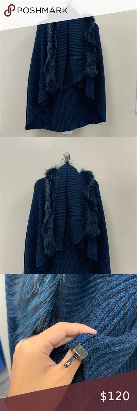 Elie Tahari Navy Blue Faux Fur Cardigan Faux Fur Cardigan Elie