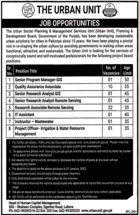 The Urban Unit Lahore Jobs Announcement 2023 2023 Job Advertisement