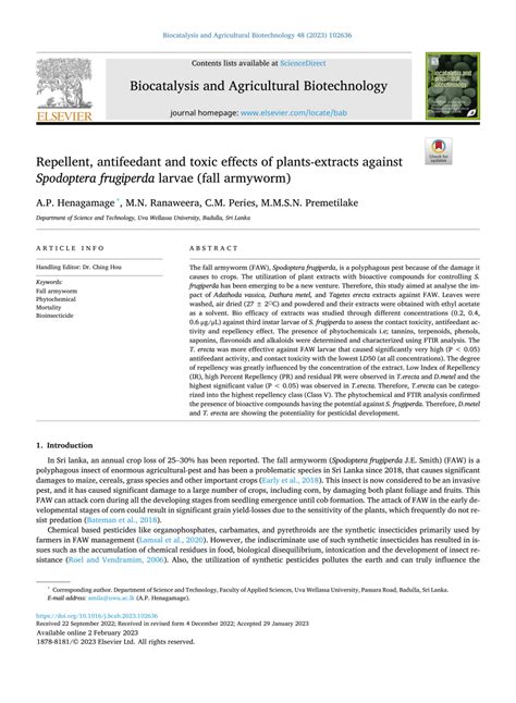 PDF Repellent Antifeedant And Toxic Effects Of Plants Extracts