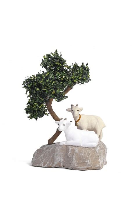 Deux chèvres sur rocher avec arbre santon Arterra blanc 7cm