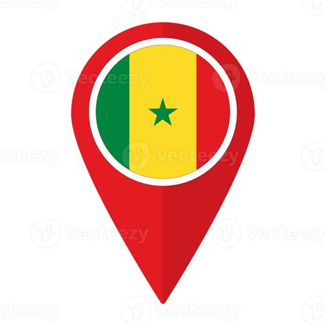 Sénégal Drapeau Sur Carte Localiser Icône Isolé Drapeau De Sénégal