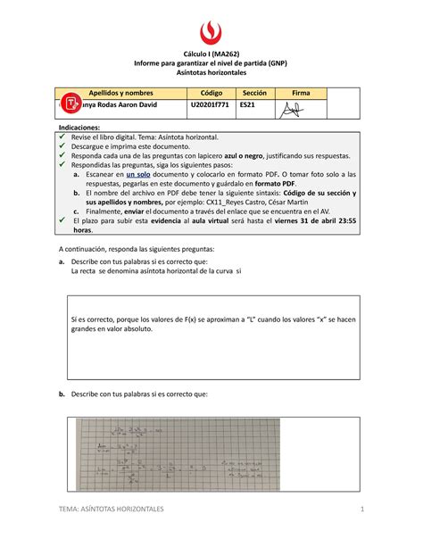 GNP el antes resuelto Cálculo I MA262 Informe para garantizar el