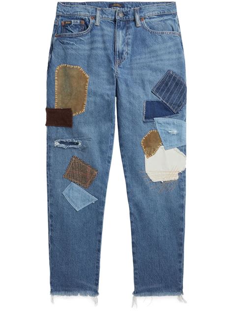 Polo Ralph Lauren Patchwork Design Cropped Jeans Blue Farfetch