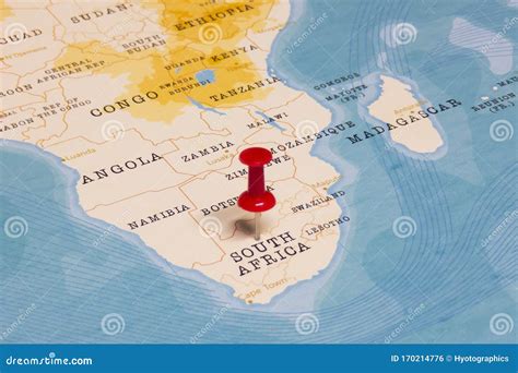 A Red Pin On South Africa Of The World Map Stock Photo Image Of City