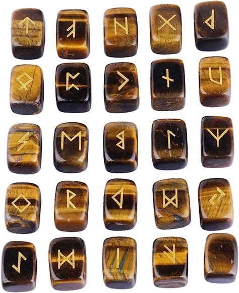 KYEYGWO Tigerauge Runen Steine Set Mit Gravur Golden Elder Futhark