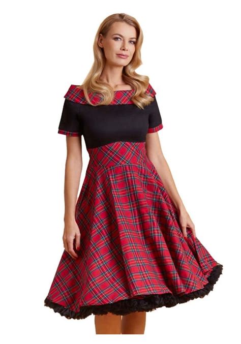 Robe Rockabilly Pin Up Années 50 Dolly And Dotty Darlene Red Tartan