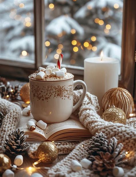 Generative Ai Illustration Hot Cocoa With Marshmallow Surrounded By