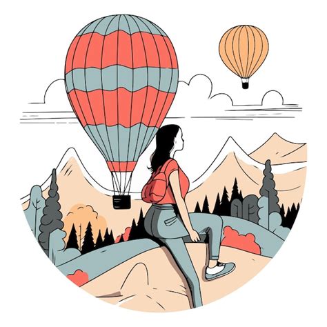 Premium Vector Woman With Hot Air Balloon In Hand Drawn Style