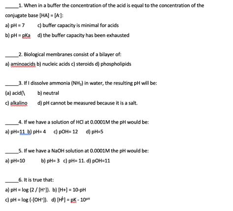 Solved 1. When in a buffer the concentration of the acid is | Chegg.com