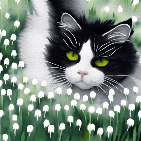 Gray and White Fluffy Long Hair Tuxedo Cat · Creative Fabrica