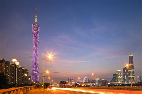 Guangzhou Skyline With Illuminated Canton Tower China Hd Wallpaper