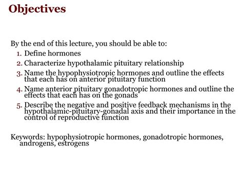 Ppt Reproductive Physiology Lecture 1 Hypothalamic Pituitary Gonadal