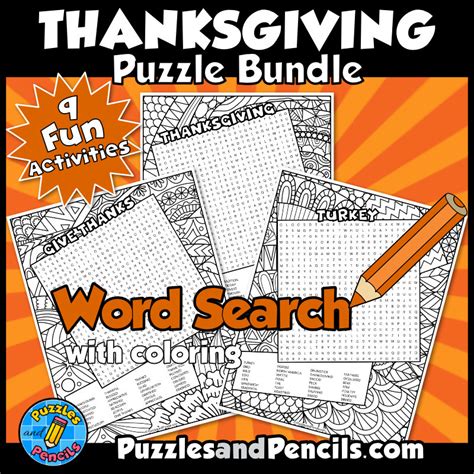 Thanksgiving Word Search Activity Page Bundle Thanksgiving