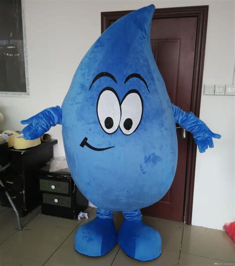 An Adult Blue Water Drop Mascot Costume With Big Smile For Adult To