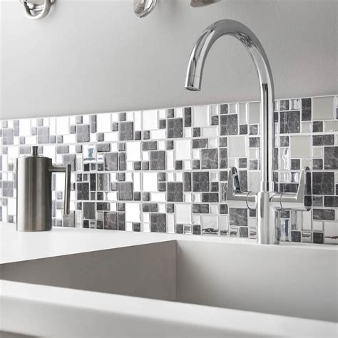 Kensington Silver Mosaic Self Adhesive Wall Tile Diy Bandm