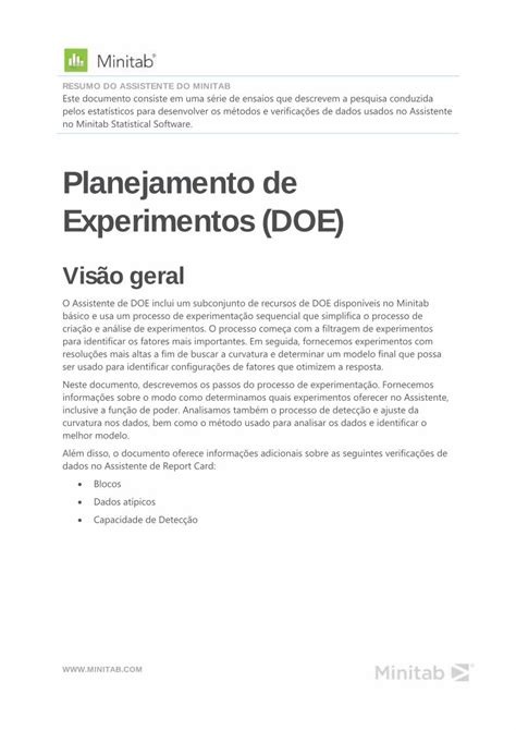 PDF Planejamento De Experimentos DOE Support Minitab 2017