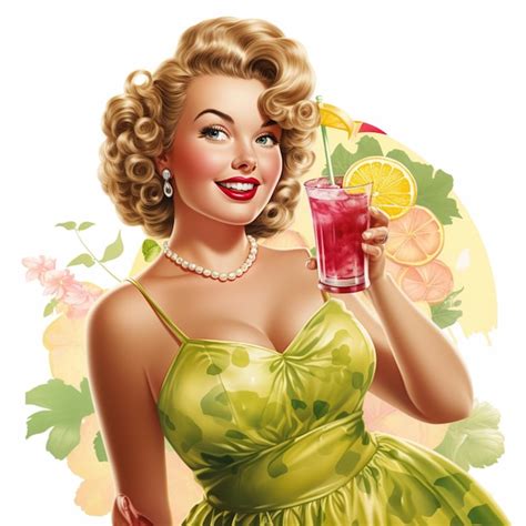 Premium Ai Image Blond Woman In Green Dress Holding A Glass Of Juice