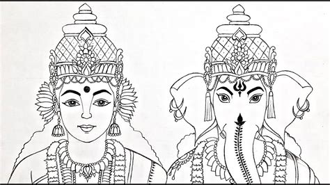 Diwali Special Drawing Maa Laxmi Drawing With Lord Ganesha Goddess