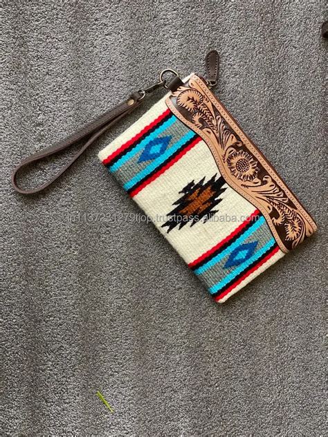 New Stylish Western Aztec Tooled Leather Wristlet Clutch Vintage Brown Tooling Purses Unique