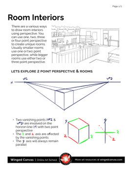 Room Interiors 2 Point Perspective Drawing Handout Bundle By Winged