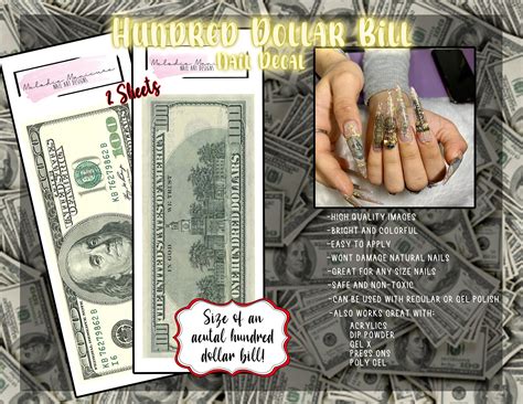 Hundred Dollar Bill Nail Decal Waterslide Decals Nail Art Nail Wraps