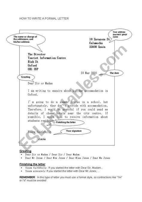 WRITING A FORMAL LETTER ESL Worksheet By Susy72 EZ Worksheet